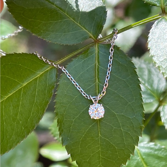 Sparkling Solid 14k White Gold .5 Carat Moissanite Solitaire Pendant - Picture 1 of 6